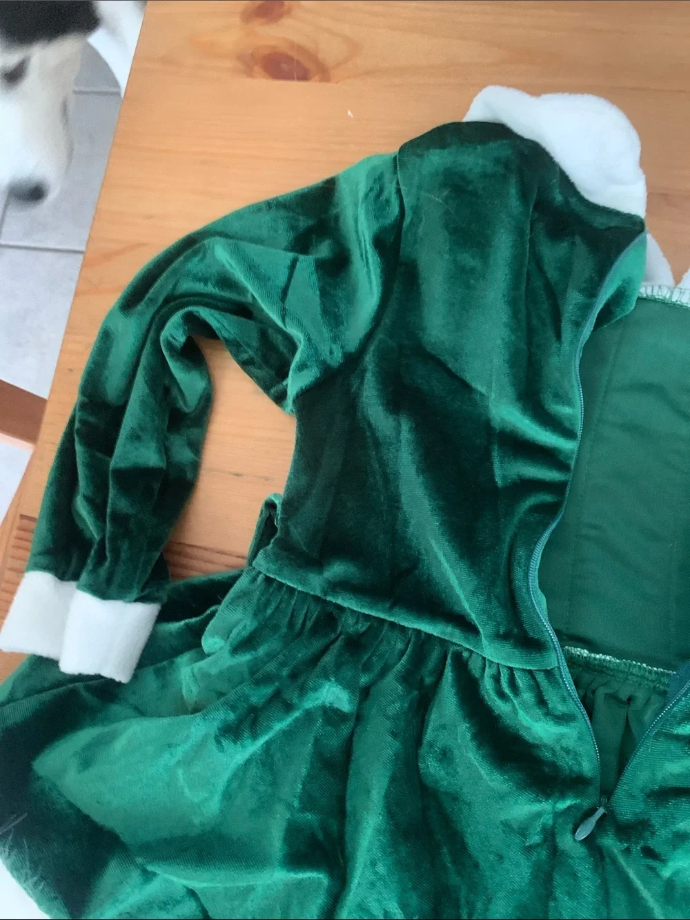 Classic Green Velvet Holiday Dress Costume with White Trim - Kids